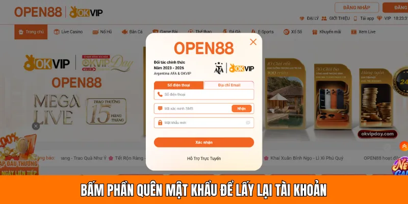 Bấm phần quên mật khẩu để lấy lại tài khoản
