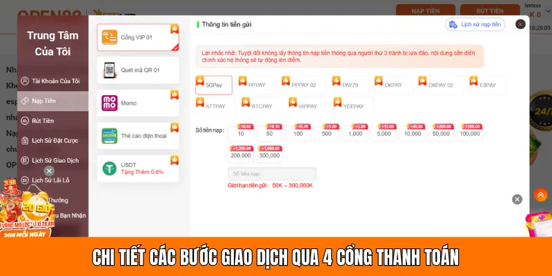 Chi tiết các bước giao dịch qua 4 cổng thanh toán