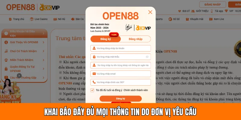 Khai báo đầy đủ mọi thông tin do đơn vị yêu cầu