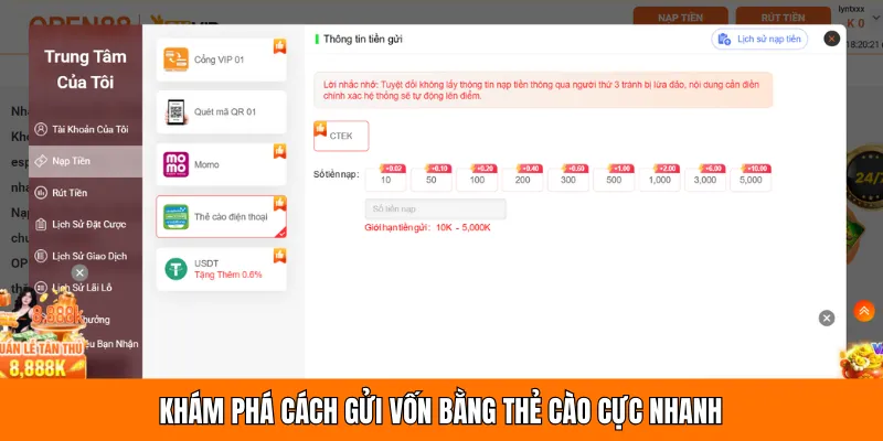 Khám phá cách gửi vốn bằng thẻ cào cực nhanh